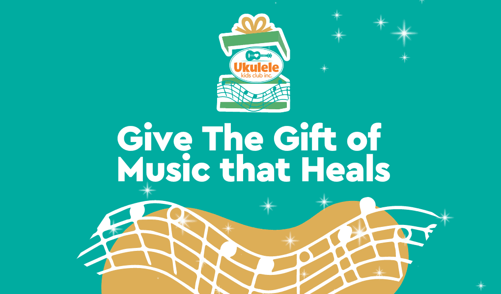 Graphic with green background and UKC logo reads "Give the Gift of Music that Heals"