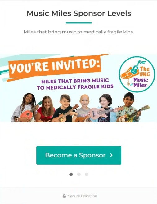 This is a screenshot of the Music Miles donation form