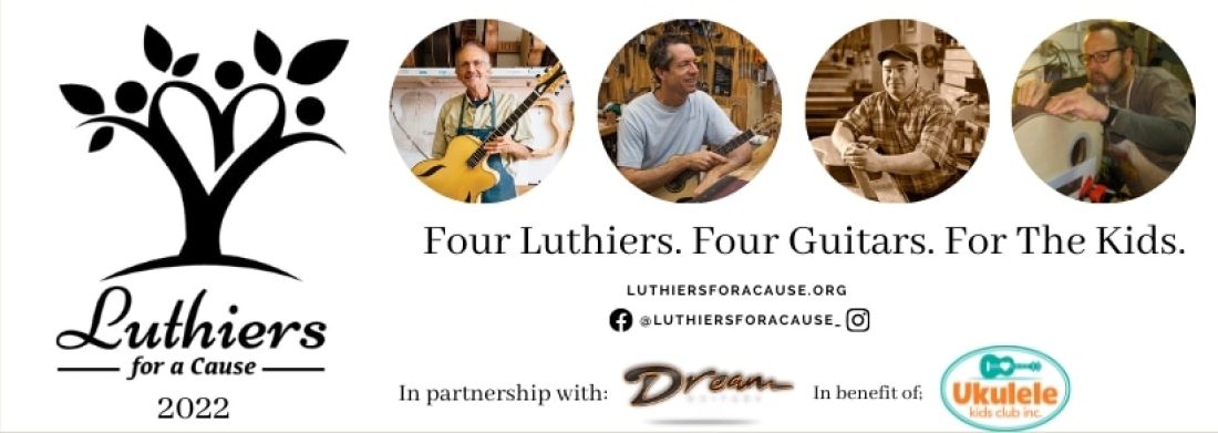 Banner includes the Luthiers for a Cuase logo and photos of the 4 luthiers at work.